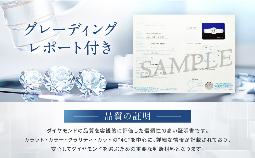 【京セラ】天然ダイヤモンド リング【1.0カラット/一粒/4月誕生石/グレーディングレポート付き/JRGD1081-FU】