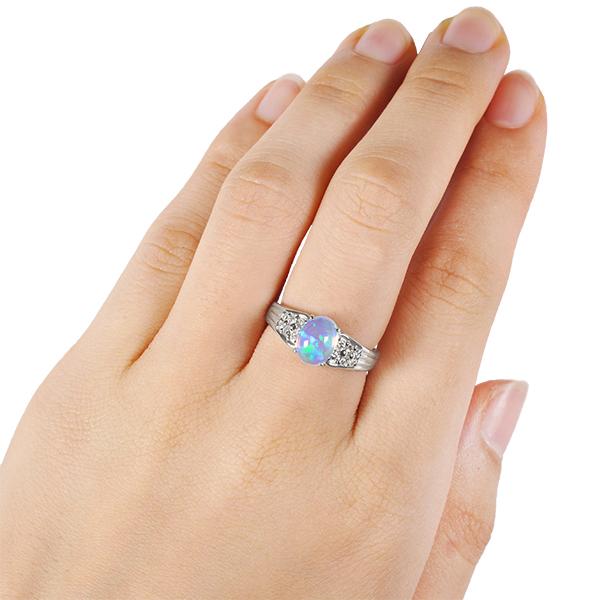 【京セラ】クレサンベール〈ウォーターオパール〉リング【プラチナ/メレダイヤ12石/カボションカット/10月誕生石/BRGW7495】