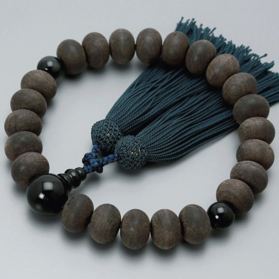 【京念珠】数珠 すびき黒檀 みかん玉 青虎目石 正絹頭房【土屋念珠店/男性用/メンズ/念珠/略式/3609】