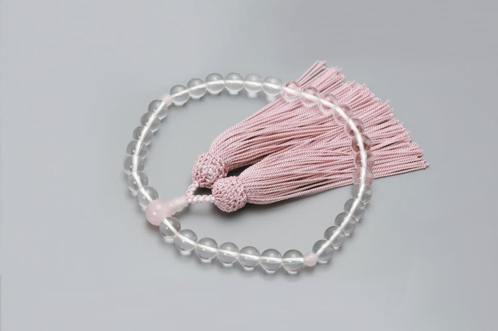 【京念珠】数珠 水晶 ローズクォーツ 正絹房【土屋念珠店/女性用/レディース/念珠/略式/3736】