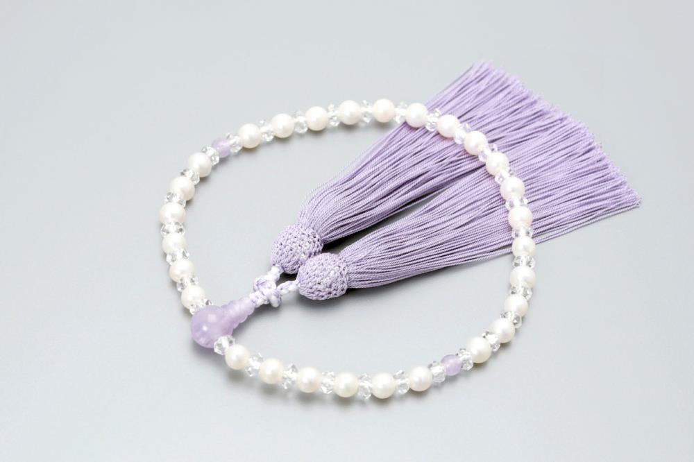 【京念珠】数珠 悟仕立 淡水真珠 藤雲石 正絹房 【土屋念珠店/女性用/レディース/念珠/略式/3704】