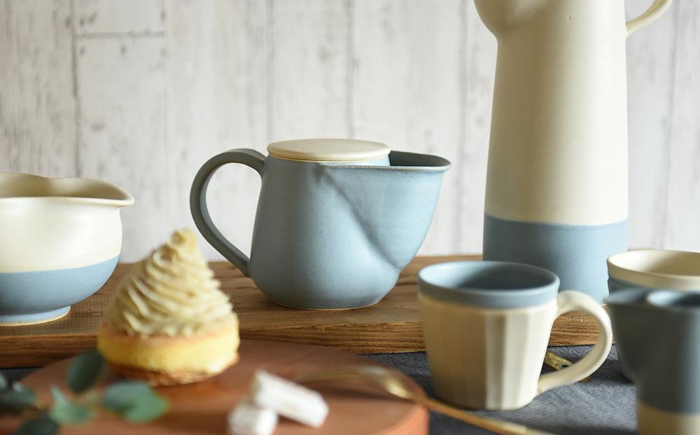 【晋六窯】PELICAN TEA POT/BLUE＆CUP(色違いのCUP 2個)｜京都 急須 食器［ 京都 京焼 急須 食器 ティーポット マグカップ 人気 おすすめ 陶器 お取り寄せ 通販 送料無料 ふるさと納税 ］