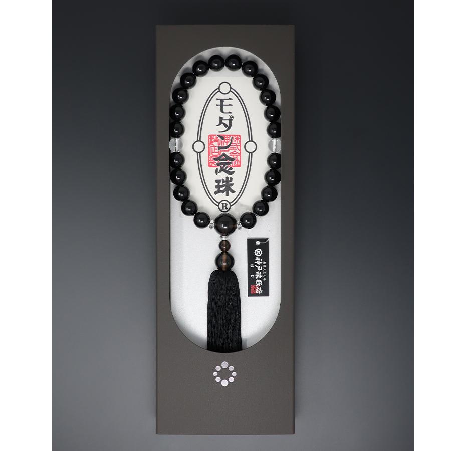 【神戸珠数店】〈京念珠〉モダン念珠 黒オニキス/水晶/茶水晶 男性用数珠【数珠袋付き】