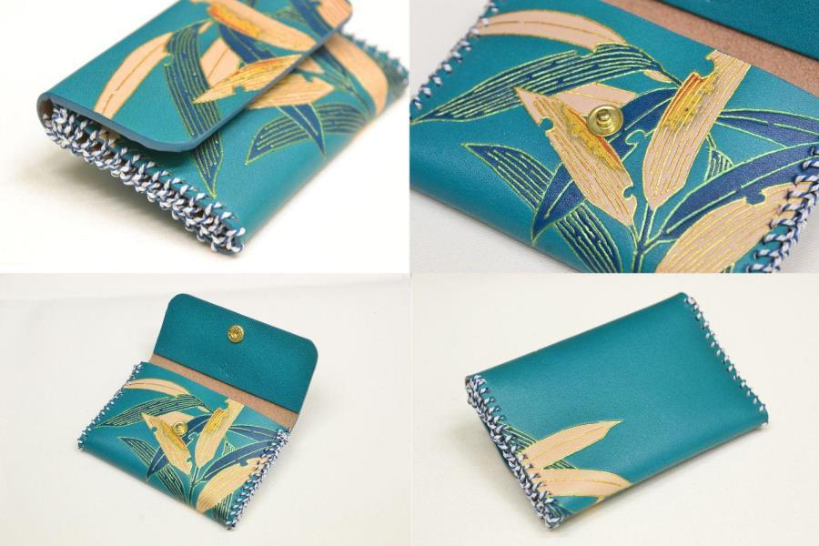 【染工房正茂】手描友禅 レザー名刺入れ《笹》