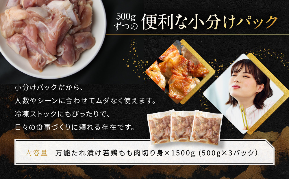【岡山フードサービス】万能たれ漬け 若鶏もも肉切り身 1500g(500g×3）[ 京都 もも肉 切り身 たれ漬け 小分け 人気 おすすめ 肉 鶏肉 焼肉 お取り寄せ 通販 送料無料 ギフト ふるさと納税 ]