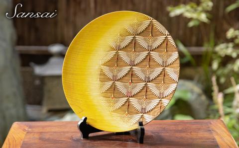 【三彩工房】三日月と群鶴皿（9寸）