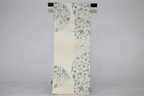 【西陣活性化を応援！】西陣織袋帯（紹巴　半円唐草献上　クリーム）