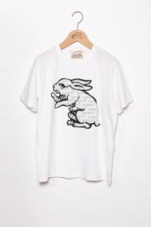 【beanxious(ビーアンキシャス)】直植毛フロッキーTシャツ　ウサギ白　(Mサイズ)