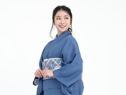 【たゆたふ】30秒で着られる色無地 袷　六花（ROCCA）（濃紺　Ｌサイズ）