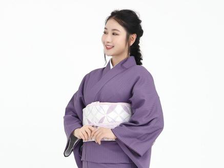 【たゆたふ】30秒で着られる色無地 袷　六花（ROCCA）（濃紫　Ｌサイズ）