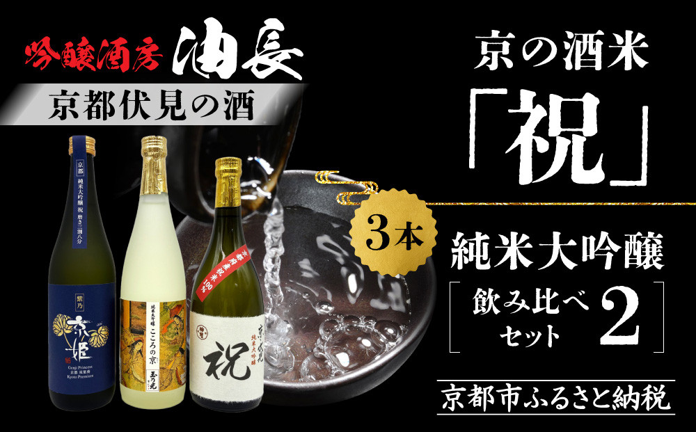 【京都伏見の酒】京の酒米「祝」 純米大吟醸飲み比べセット2［ 京都 伏見 酒房 飲み比べ 純米大吟醸 人気 おすすめ お酒 日本酒 地酒 ご当地 酒蔵 酒造 ギフト プレゼント お取り寄せ 通販 送料無料 ふるさと納税 ］