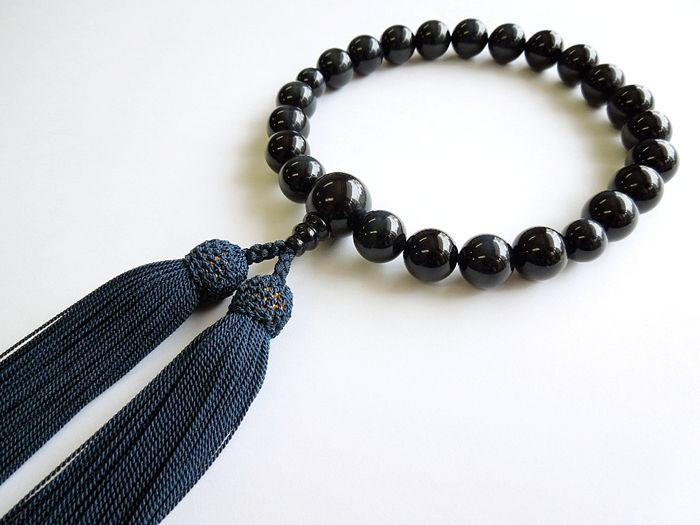 【京都 安田念珠店】 紺虎目石 男性用 片手念珠（数珠）  正絹鉄紺房