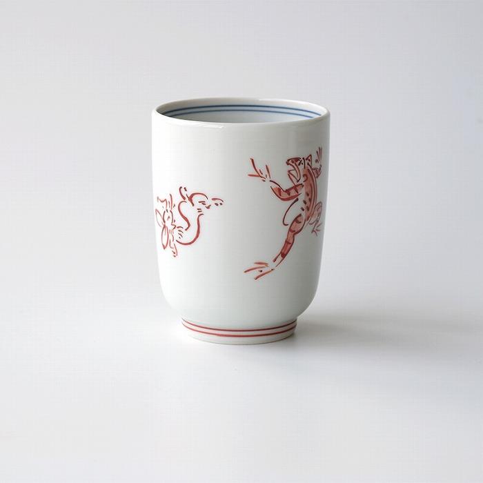 【たち吉】鳥獣戯画 湯呑 赤絵