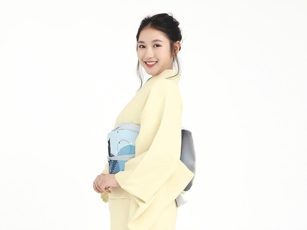 【たゆたふ】30秒で着られる色無地 袷 六花（ROCCA）（薄黄 Ｍサイズ）