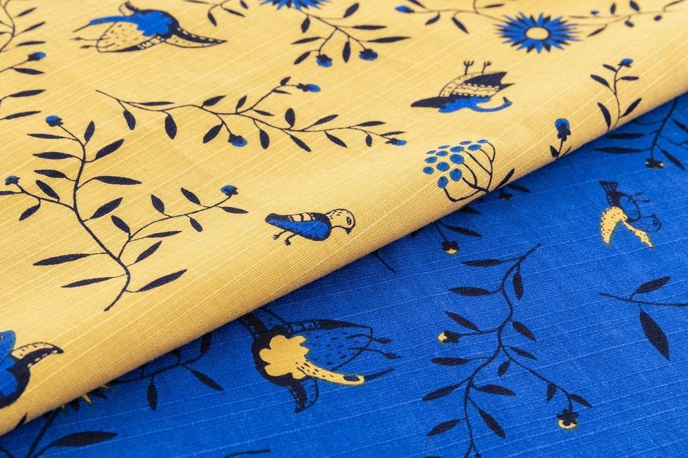 【丸和商業】綿小 風呂敷「UDKCふろしき～生命樹～」ブルー＋イエロー2枚セット