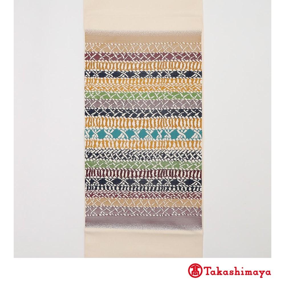 【龍村美術織物】龍村錦帯 袋帯 彩縄文 白茶【高島屋選定品】