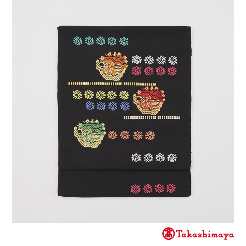 【龍村美術織物】龍村錦帯 なごや帯 くじゃく文 黒【高島屋選定品】