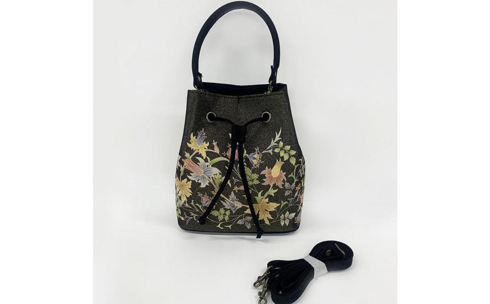 【京都丸紅】V&A京友禅巾着バッグ（ブラック）