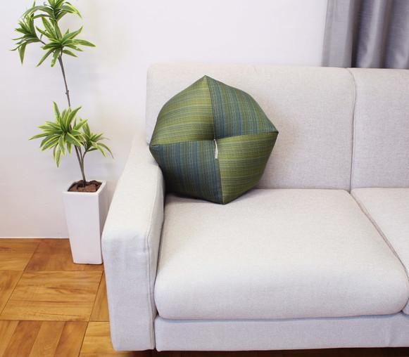 【 洛中高岡屋 】長く楽に座れる寛ぎのアイテム 西陣織 おじゃみ座ぶとん（都縞・緑）