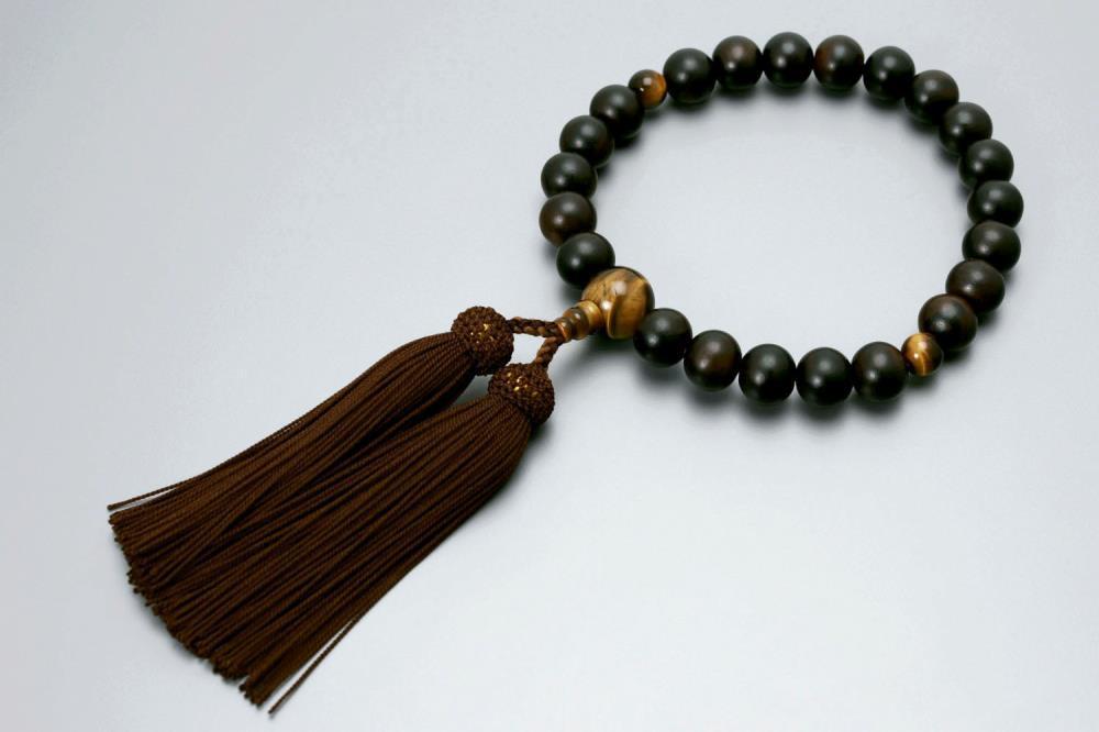 【京念珠】数珠 縞黒檀 虎目石 正絹房【土屋念珠店/男性用/メンズ/念珠/略式/3595】