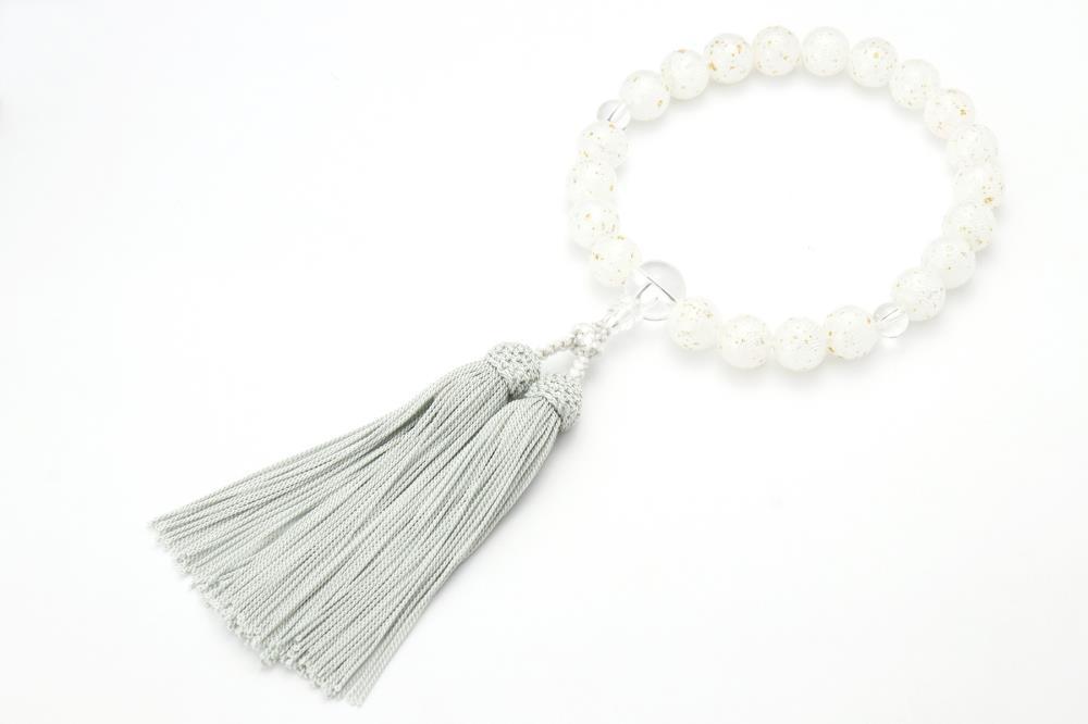 【京念珠×京ちりめん】水晶 ホワイト 数珠袋付き【土屋念珠店/女性用/レディース/数珠/略式/仏具】