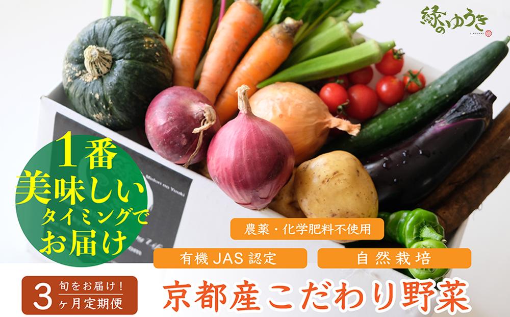 ＜3か月定期便＞【緑のゆうき】購入された野菜の売上の1％が、社会貢献に 京都産のこだわり野菜（有機野菜、栽培期間中農薬・化学肥料不使用など）を 美味しいタイミングで収穫したセット