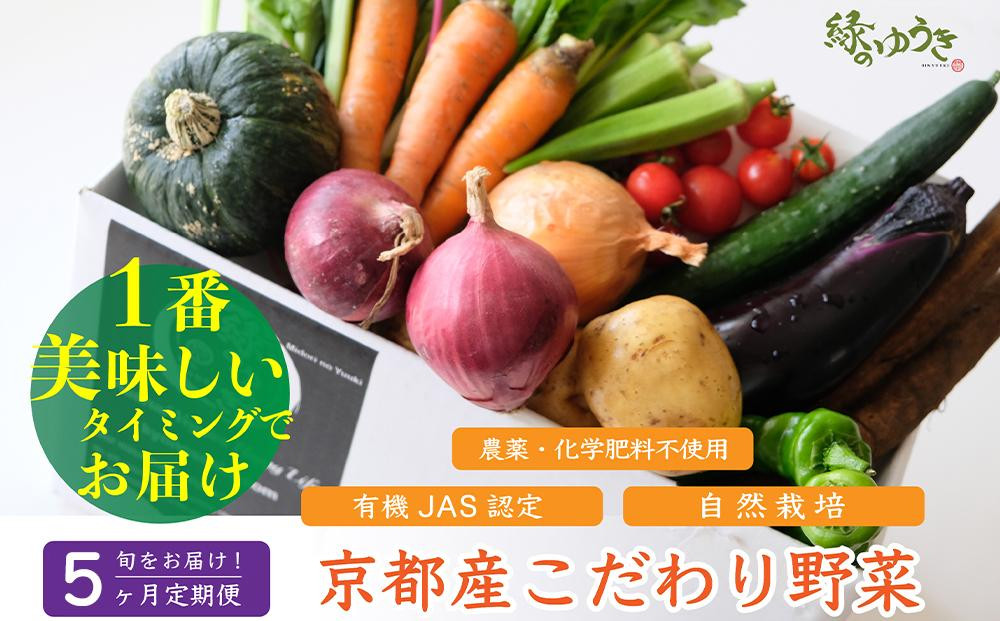 ＜5か月定期便＞2027年発送【緑のゆうき】購入された野菜の売上の1％が、社会貢献に 京都産のこだわり野菜（有機野菜、栽培期間中農薬・化学肥料不使用など）を 美味しいタイミングで収穫したセット	