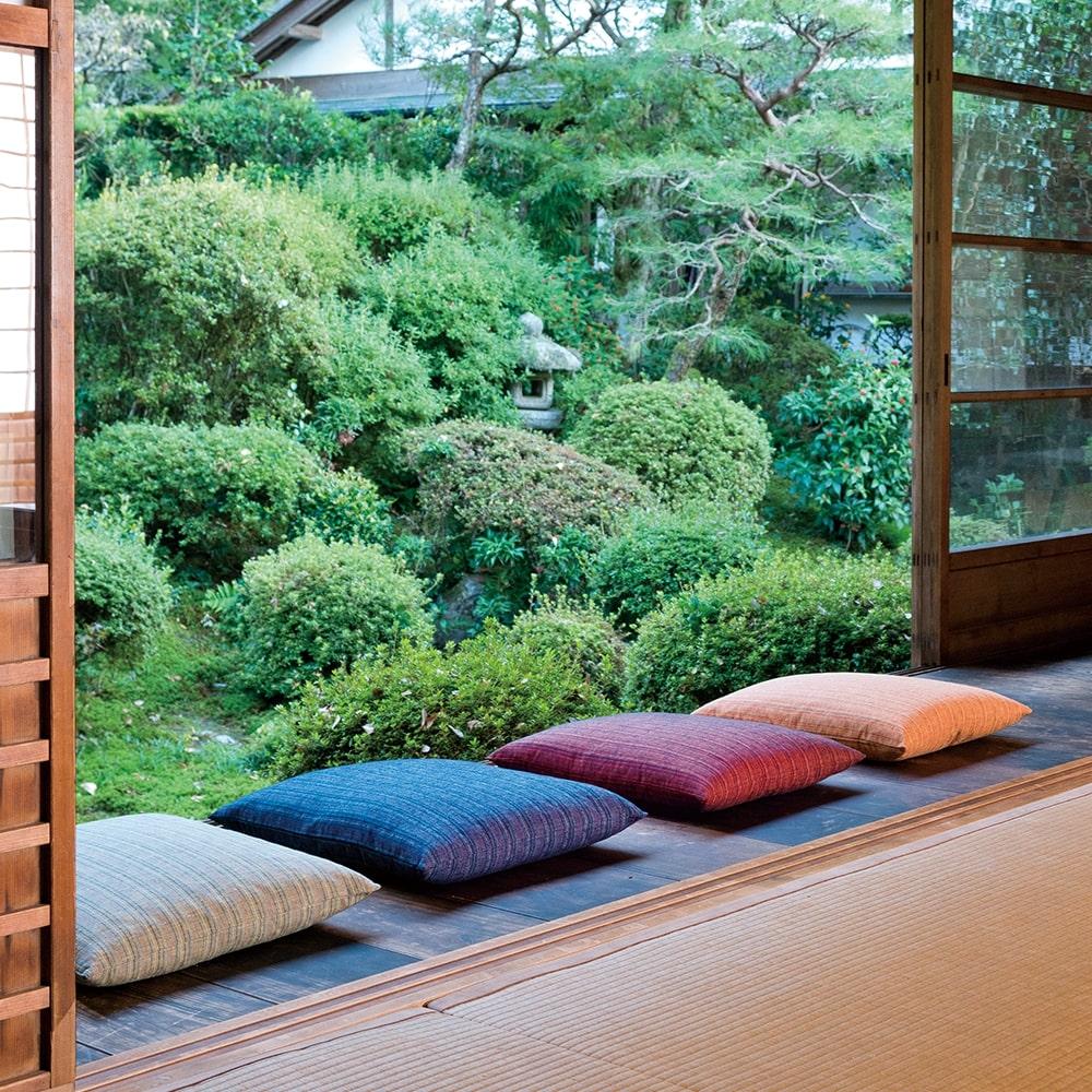 【工夫庵】唐桟縞（とうざんじま）座布団 オレンジ（2枚セット）（OR）