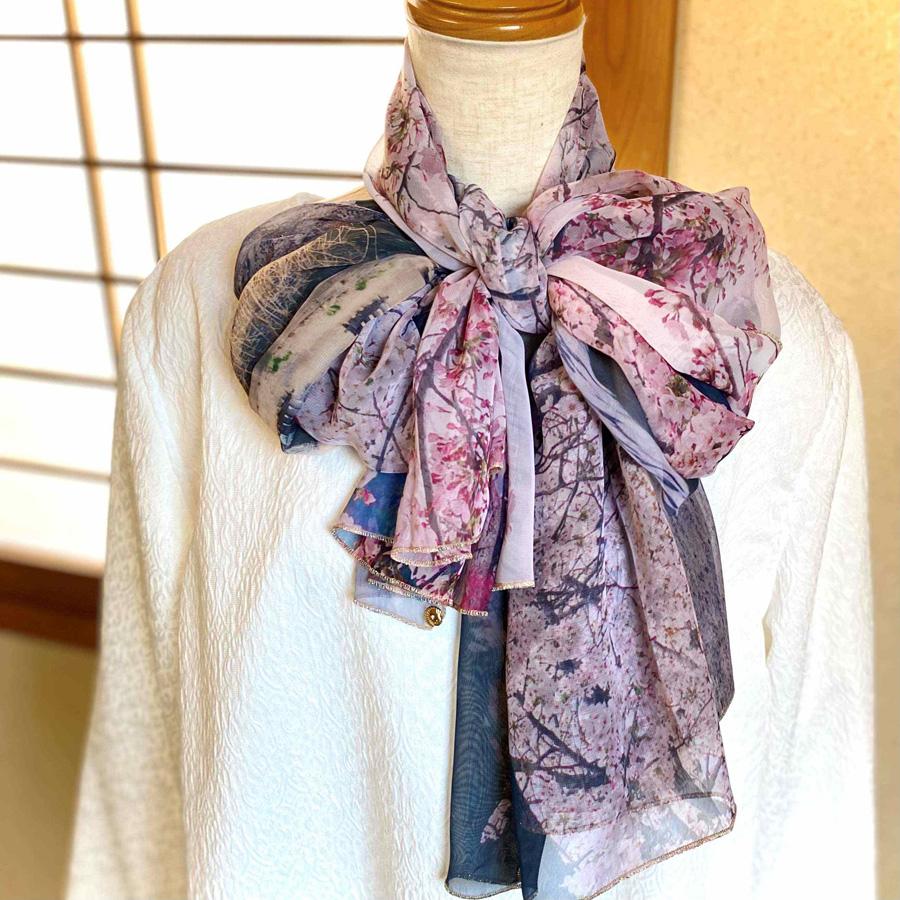 【マルナカ商事】京都スカーフ　「桜匂う  ～渡月橋～」 1枚