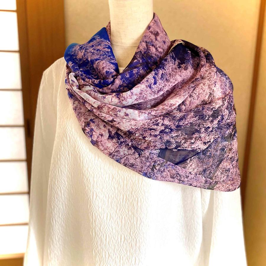 【マルナカ商事】京都スカーフ　「祗園しだれ桜  ～円山公園～」 1枚