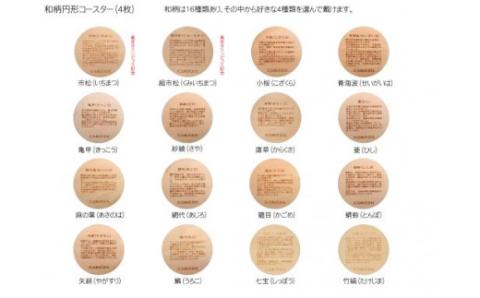 木製和柄コースター(4枚セット)丸　和柄縁起解説入 FCG041