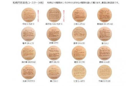 木製和柄彩色コースター(4枚セット)丸　和柄縁起解説入 FCG043
