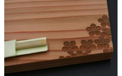 木製桔梗紋入り懐紙皿(菓子切り付き) FCG048