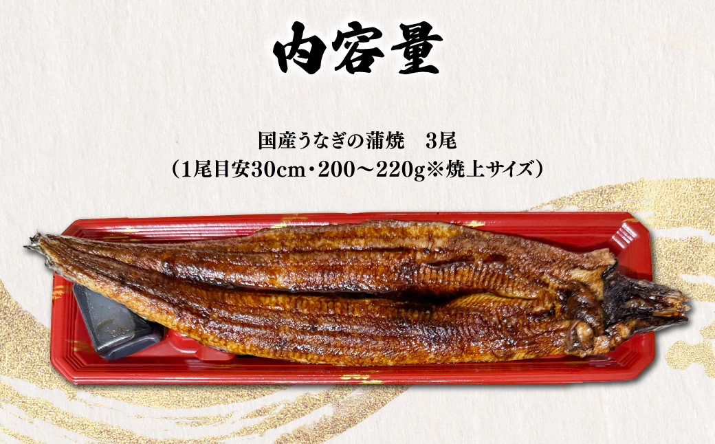 「国産うなぎの蒲焼き」3尾セット【凍らさず美味しさそのまま！〆たて・焼きたてを冷”蔵”で発送】地元飲食店に愛される、美味さにこだわった「国産うなぎの蒲焼き」 特上 うなぎ 蒲焼 ウナギ 鰻蒲焼き うなぎ蒲焼き 3尾 人気 国産 浜名湖 うなぎ 関西 鰻蒲焼 養殖 冷蔵 ギフト ご褒美 人気 京都　京都府 福知山市 FCF009