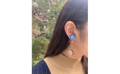 水色桔梗と七宝柄のお守り耳飾り(ピアス) FCG064
