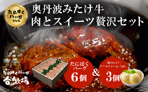 【★9/30受付終了★】＜奥丹波みたけ牛＞たにぼくバーグ6個&溶けにくいアイスクリーム「ZuT」3個　肉とスイーツ贅沢セット FCL002