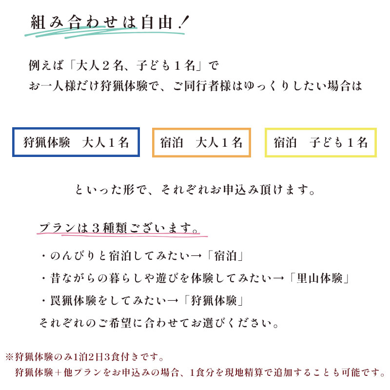 拾得 狩猟体験 １泊２日/３食付 大人１人 農家民宿 京都府 舞鶴市 関西 宿泊 １泊 食事付き 体験 狩猟