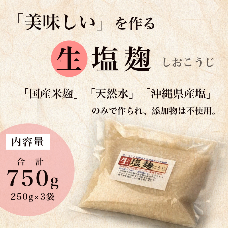 塩麹 250g×3袋 750g ： 塩こうじ 塩糀 こうじ 糀 麹 万能調味料 調味料 発酵 食品添加物 無添加 冷蔵 京都府 舞鶴市 国産 大阪屋こうじ店 京 老舗 京都 舞鶴