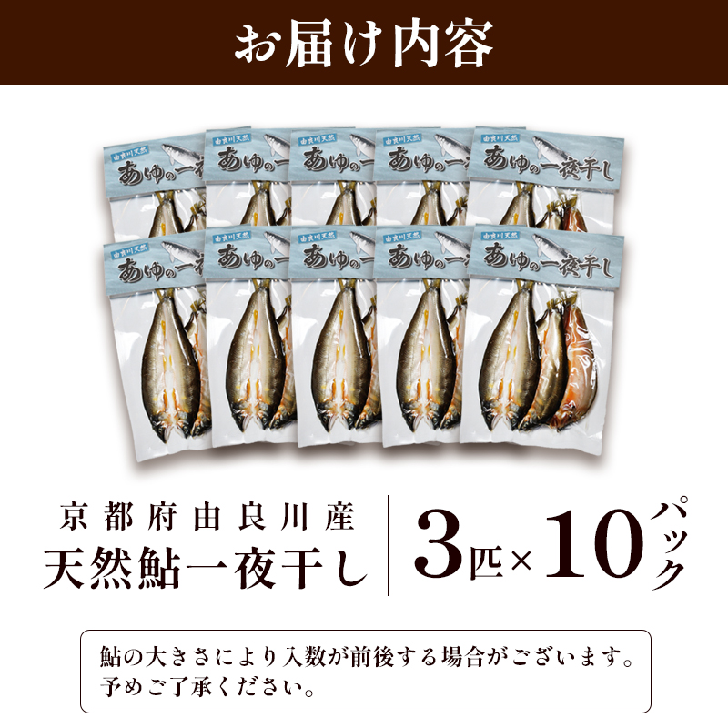天然鮎 一夜干し 10パック（30匹） 【 由良川漁協 あゆ 鮎 アユ 魚 魚介 川魚 海鮮 一夜干し 鮎の一夜干し 干物 天然 熟成 舞鶴 京都 】