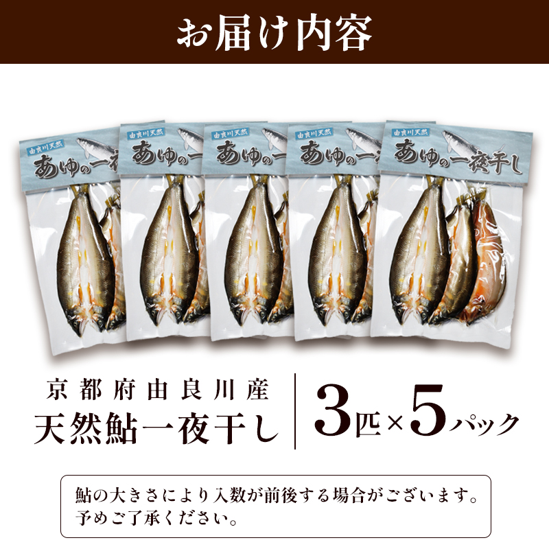 天然鮎 一夜干し 5パック（15匹） 【 由良川漁協 あゆ 鮎 アユ 魚 魚介 川魚 海鮮 一夜干し 鮎の一夜干し 干物 天然 熟成 舞鶴 京都 】