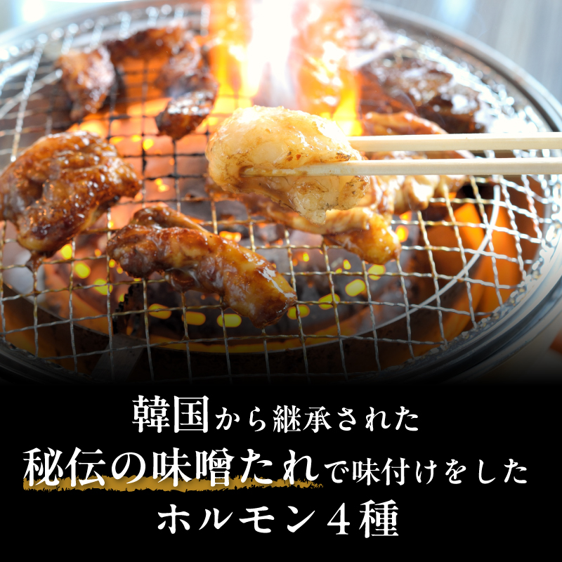 味つけ ホルモン 4種 食べ比べセット 800g（ホルモン・テッチャン・センマイ・ハチノス 各200g） 牛ホルモン ホルモン 小腸 大腸 胃 味噌ダレ 味付け肉 焼肉 焼き肉 BBQ お店の味 冷凍 小分け 牛肉 京都 舞鶴