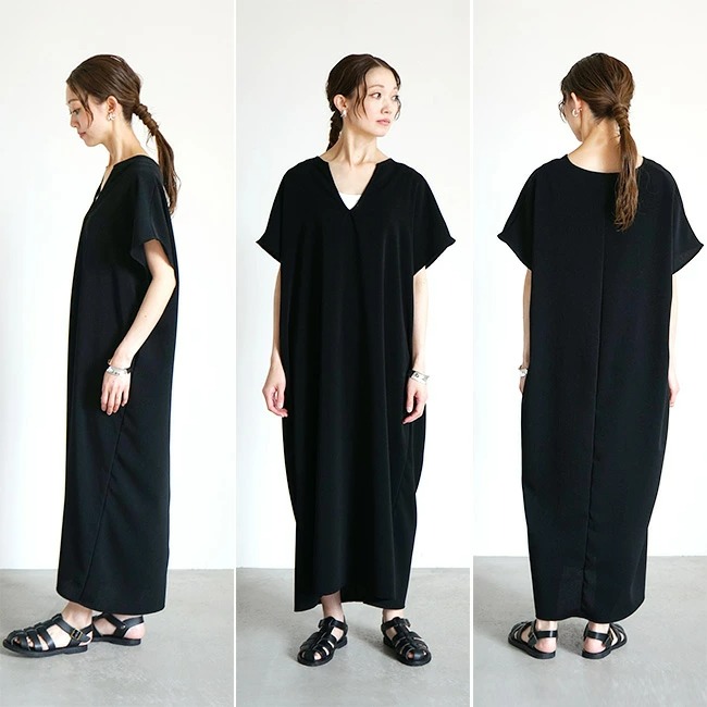 ワンピース レディース フリーサイズ 服 秋 冬 春 フォーマル 黒 ブラック ロング 上品 丹後 ちりめん 京都 舞鶴 ウッディーハウス