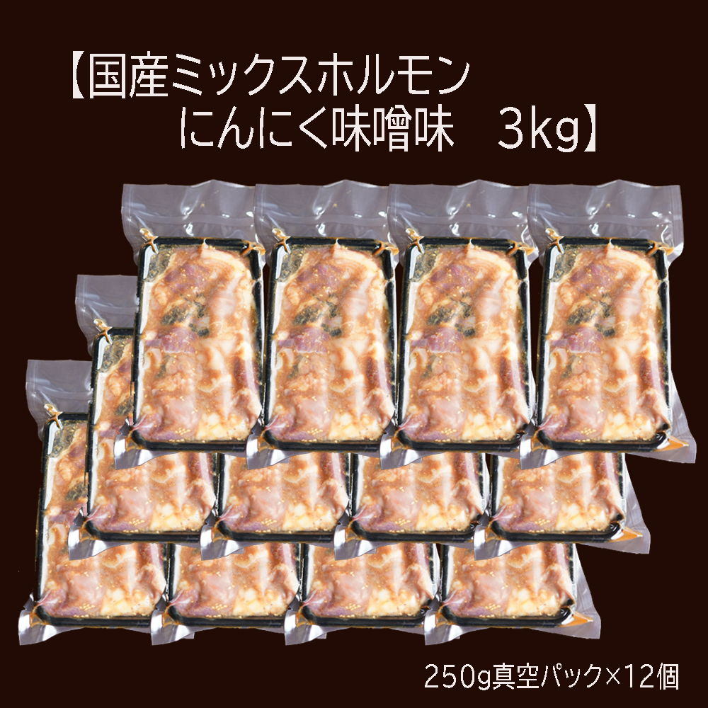 【 訳あり 】 国産牛 ミックスホルモン 3kg (250g×12) にんにく 味噌味 ミックス ホルモン 焼き 焼肉 味付 小分け 冷凍 味噌だれ 不揃い おつまみ 国産 牛 肉 京都 舞鶴 幸福亭