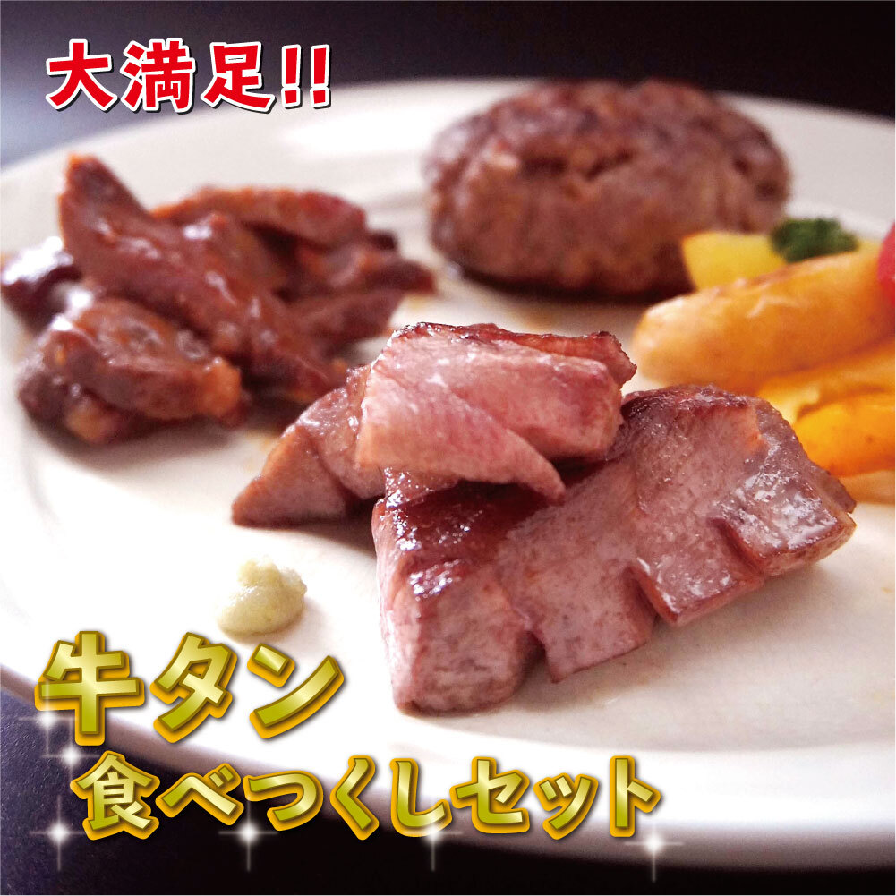 牛タン食べつくしセット大好評 クラファンで目標達成率2316％ 牛肉セット タン元 ステーキ 味付け肉 タン中 牛タンハンバーグ ハンバーグ 詰め合わせ 盛り合わせ セット 熨斗 贈答 ギフト