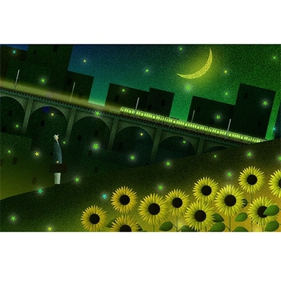 ＼京都・綾部の癒やし系作家/【絵画】夜更けのひまわり　額装サイズ526mmx412mm