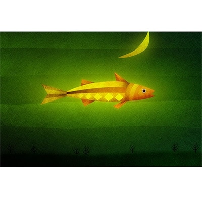 ＼京都・綾部の癒やし系作家/【絵画】　月の魚　額装サイズ526mmx412mm