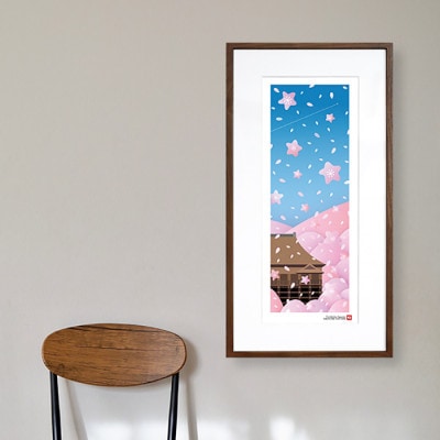 ＼注目の和紙アート/ 【絵画】京の春(清水寺と桜)額装サイズ300mmx600mm　阿波紙