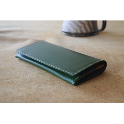 本革長財布　グリーン　高級イタリアンレザー使用