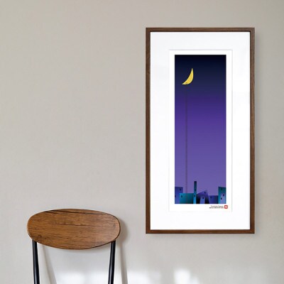 ＼注目の和紙アート/ 街と月(紫)額装サイズ300mmx600mm　阿波紙