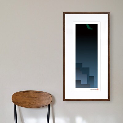 ＼注目の和紙アート/ 【絵画】群青の街と月　額装サイズ300mmx600mm　阿波紙